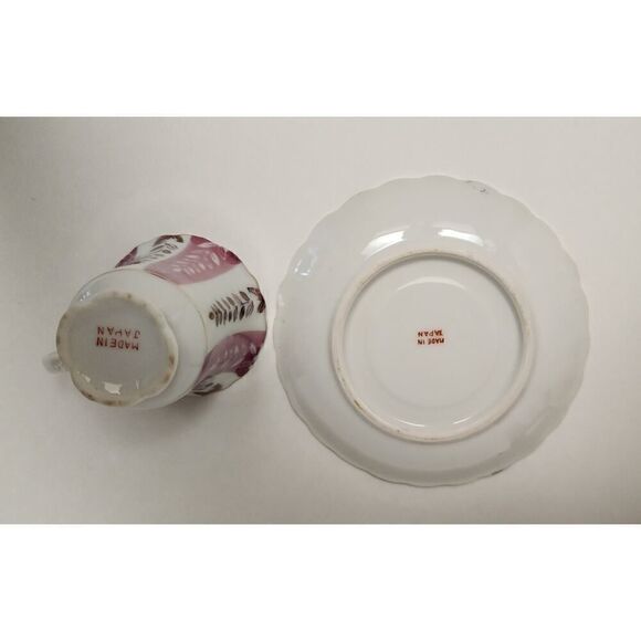 Vintage Early 19th Century White, Purple Gold Trim Teacups and Saucers - Picture 4 of 4